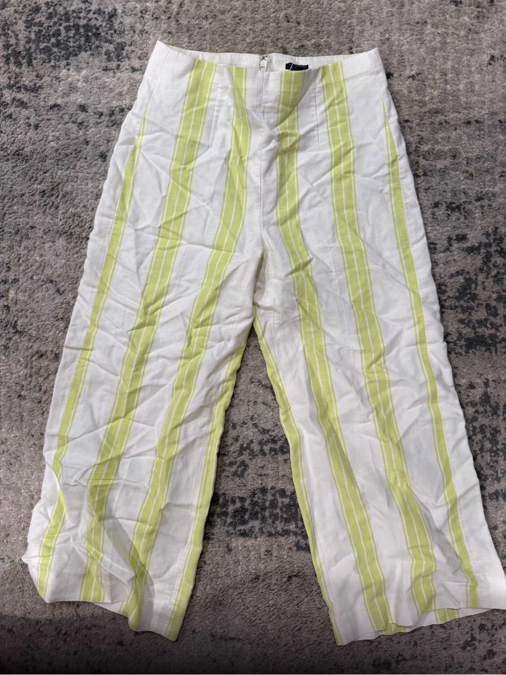 J. Crew White Pants with Lime Green Stripes
